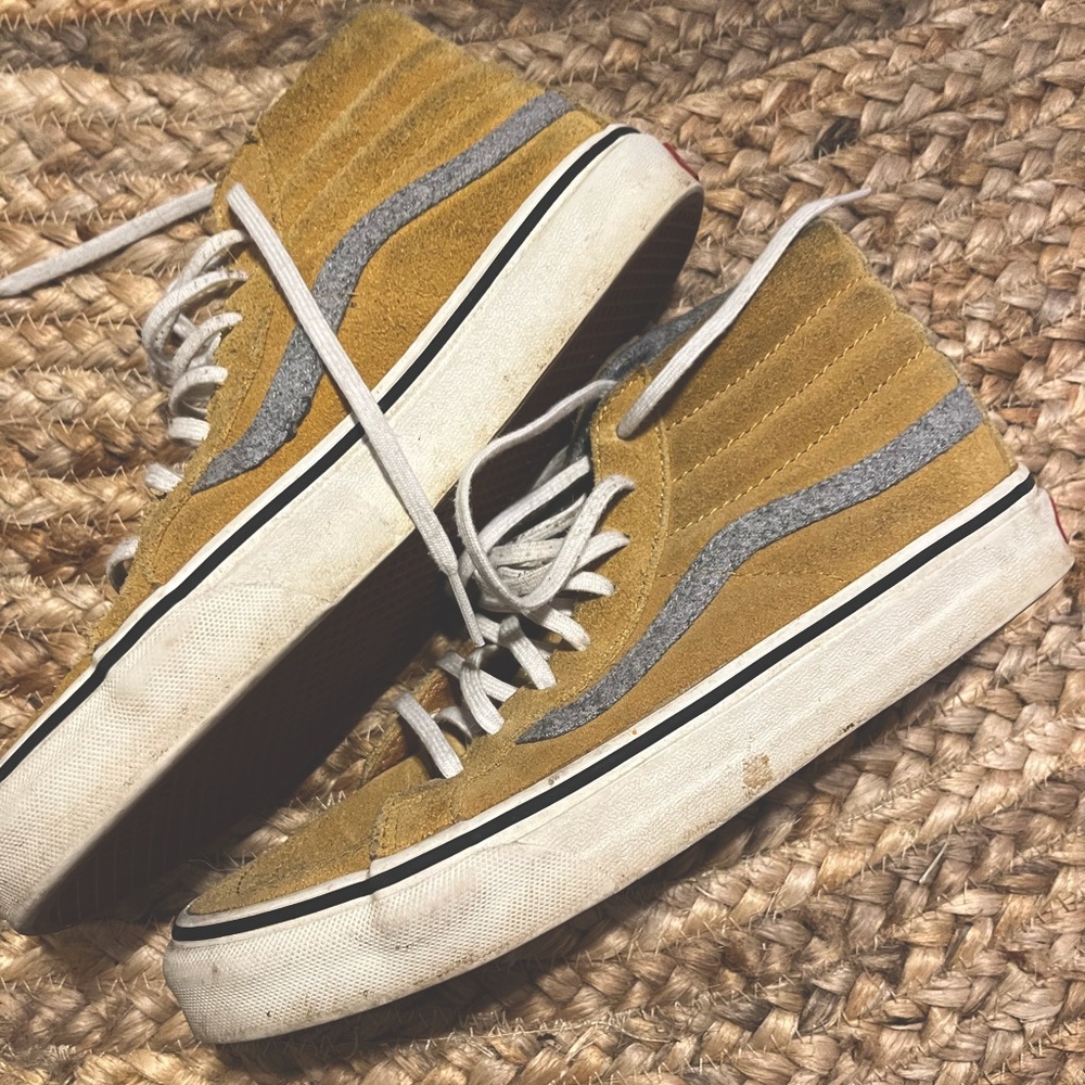 Mustard yellow suede high top Vans